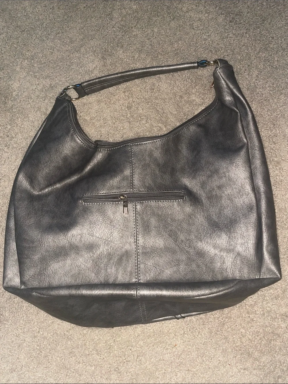Classic Silver/Gray Leather Hobo Bag with Tassel